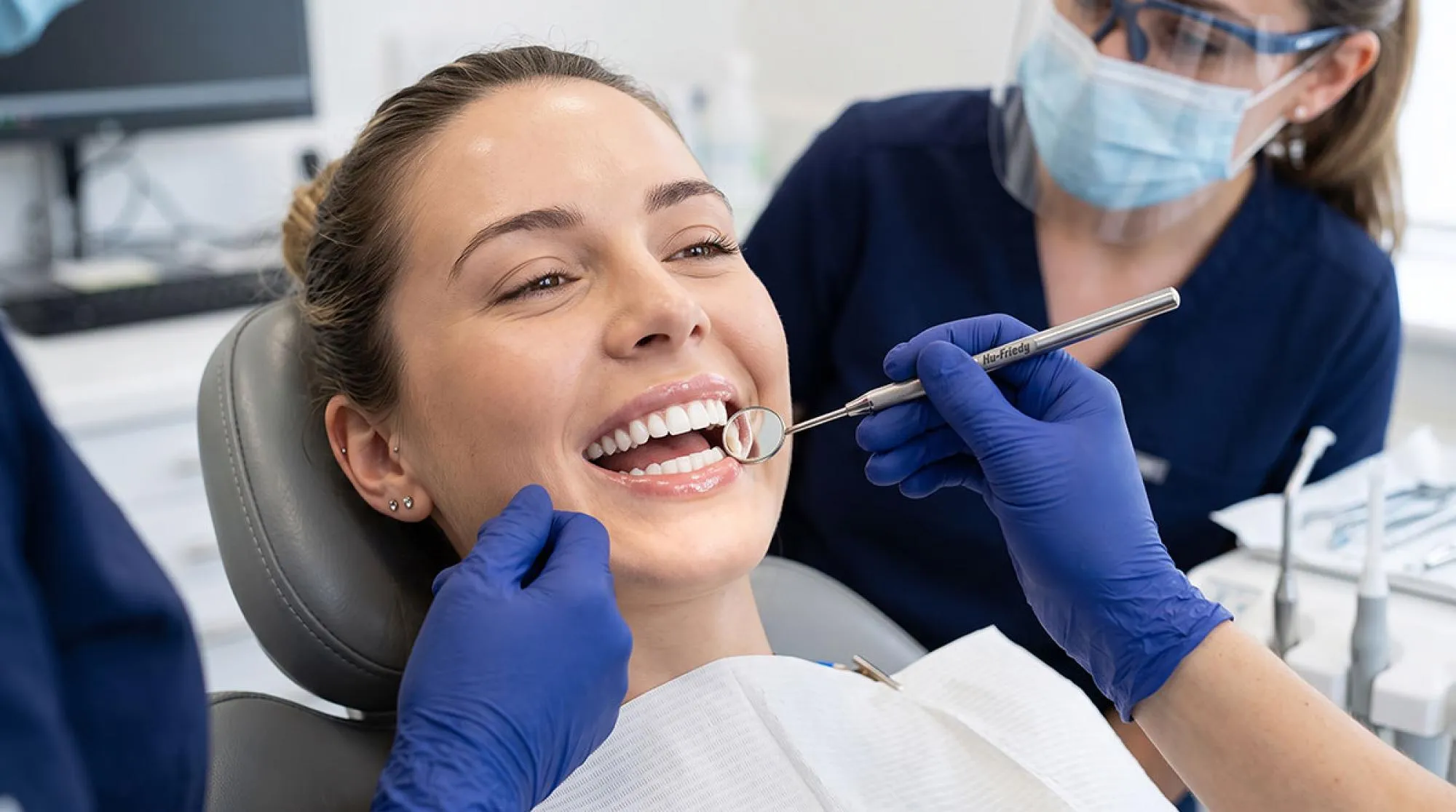 A patient undergoing a periodontal check-up and gum health evaluation at AltaVia Dental