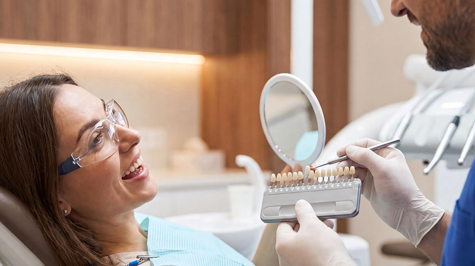 Patient having color match for dental veneers